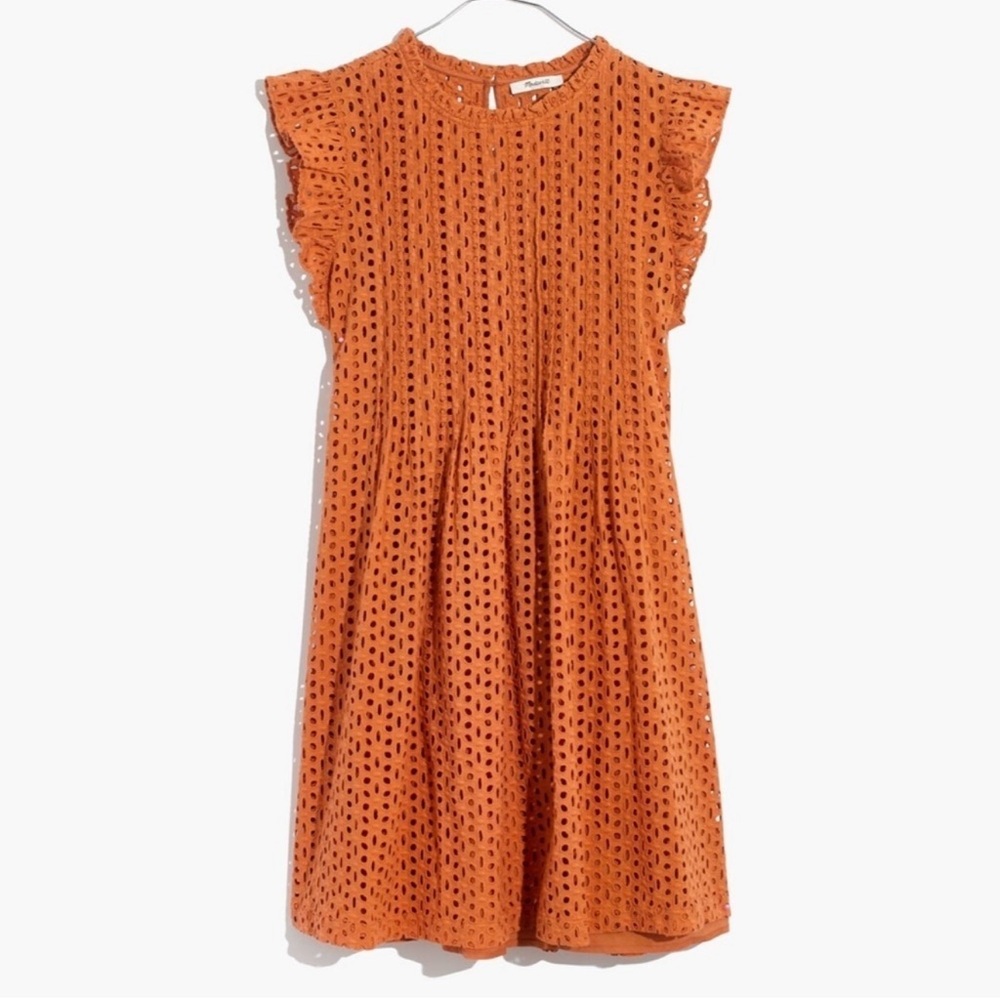 MADEWELL Eyelet Ruffle-Sleeve Pintuck Mini Dress Women’s XX-Large